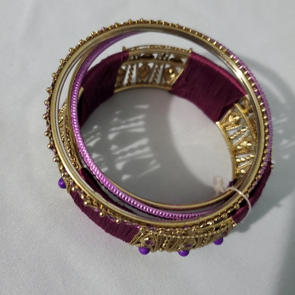 Set of 5 Purple and Gold Bangle Bracelets New Without Tags - Picture 4 of 8